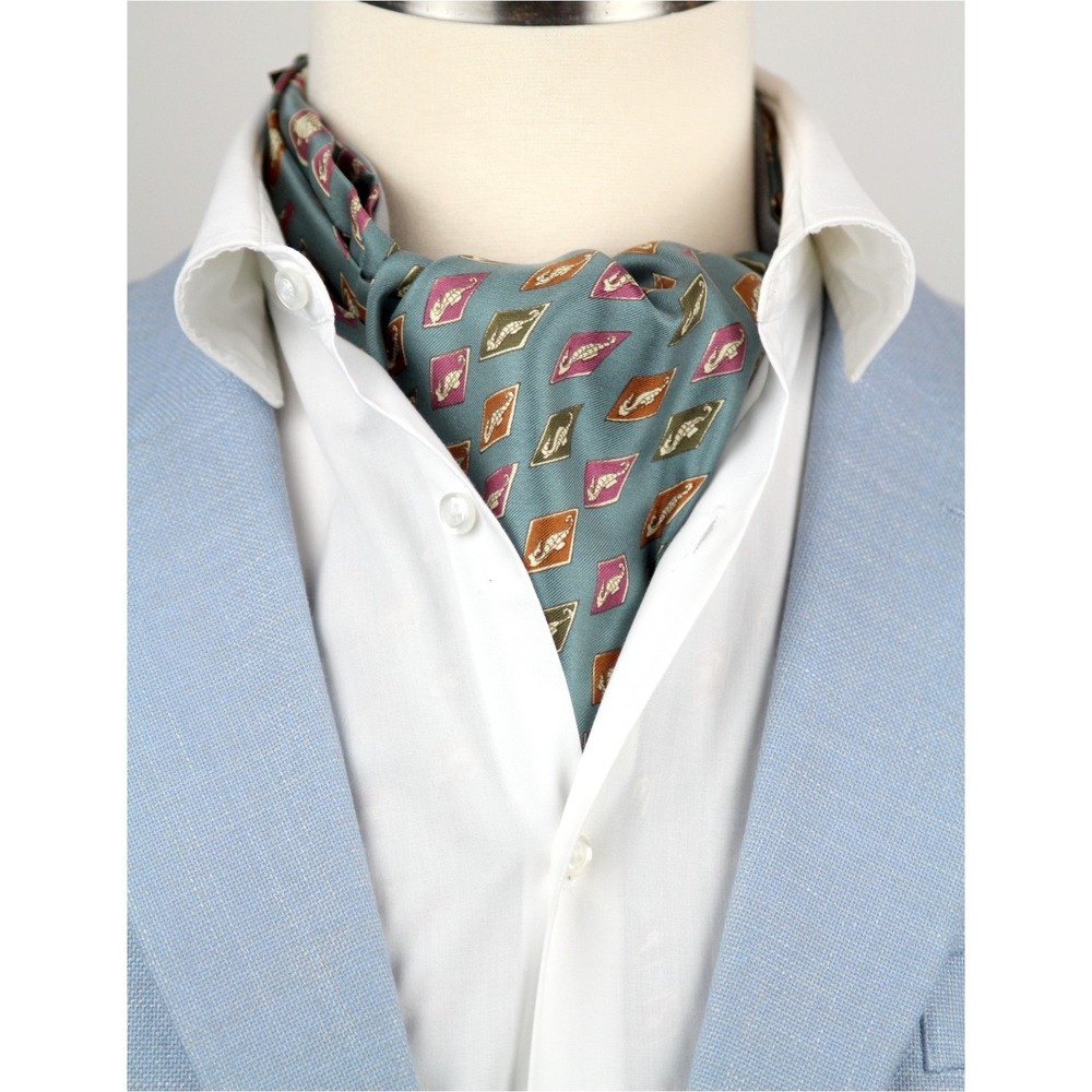 Men's Silk Cravat Ascot Tie Wool Silk‎ Gift Box Classic Formal Luxury Teal blue